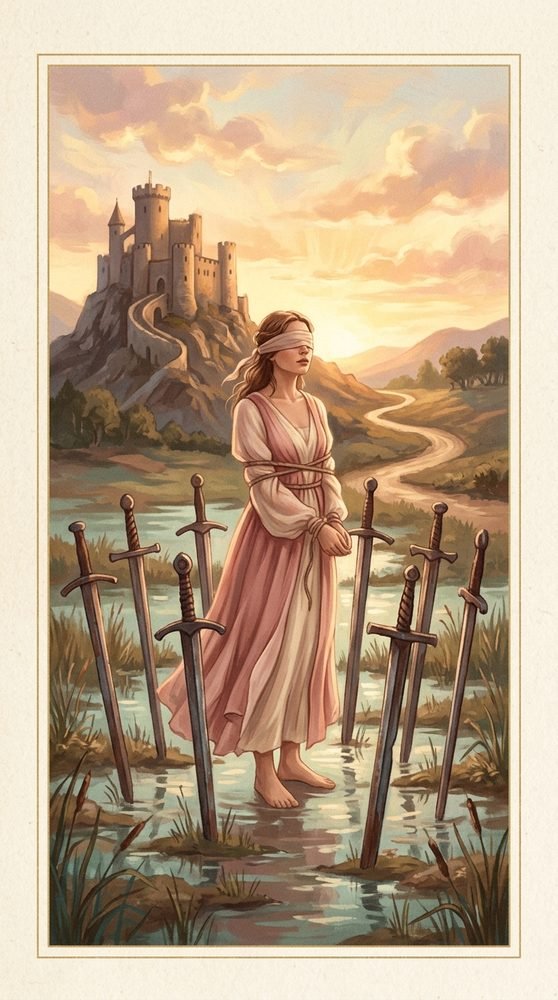 Eight of Swords tarot card from the Claritas deck