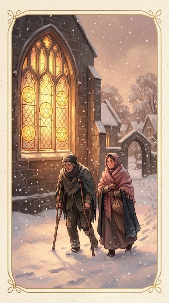 Five of Pentacles tarot card from the Claritas deck
