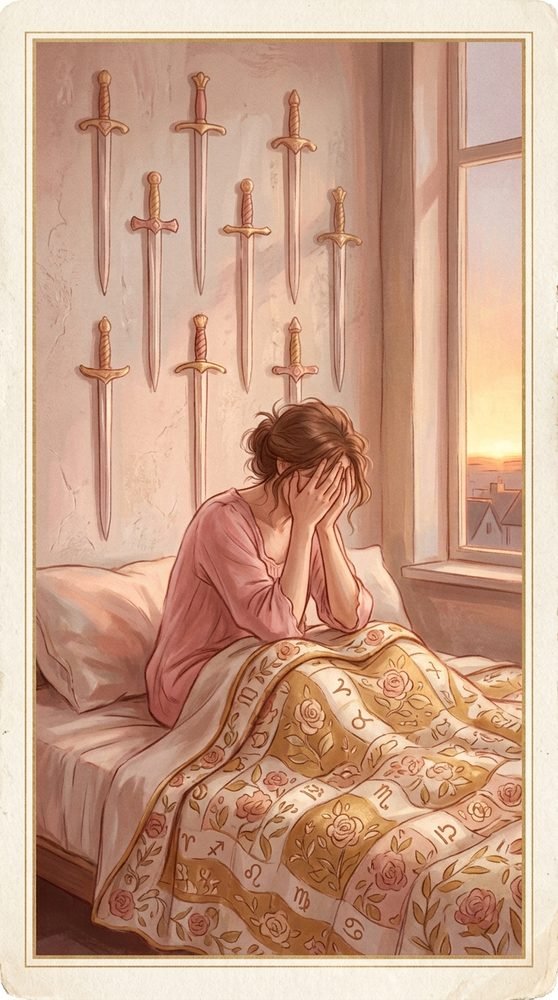 Nine of Swords tarot card from the Claritas deck