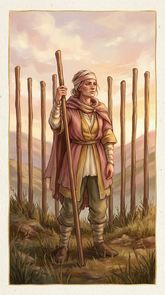 Nine of Wands tarot card from the Claritas deck