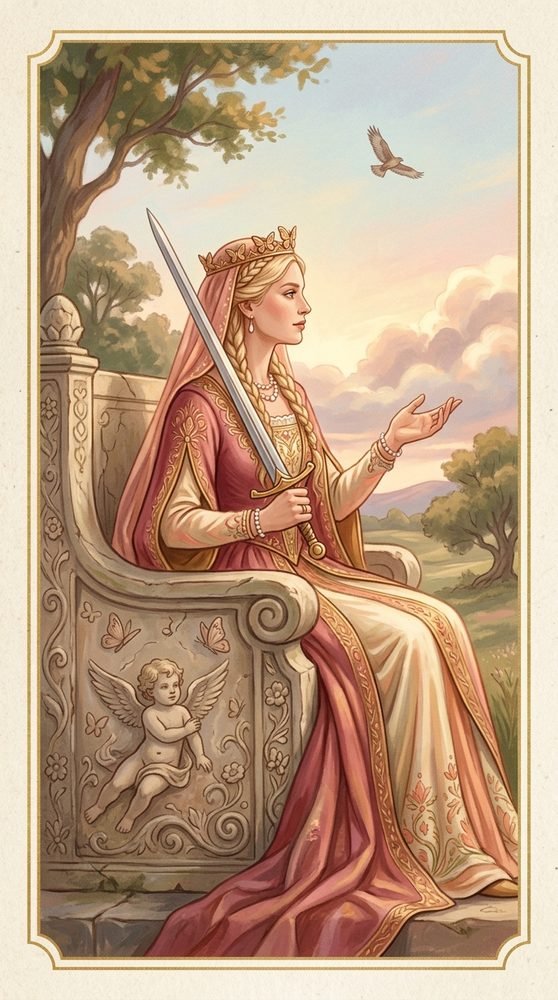 Queen of Swords tarot card from the Claritas deck