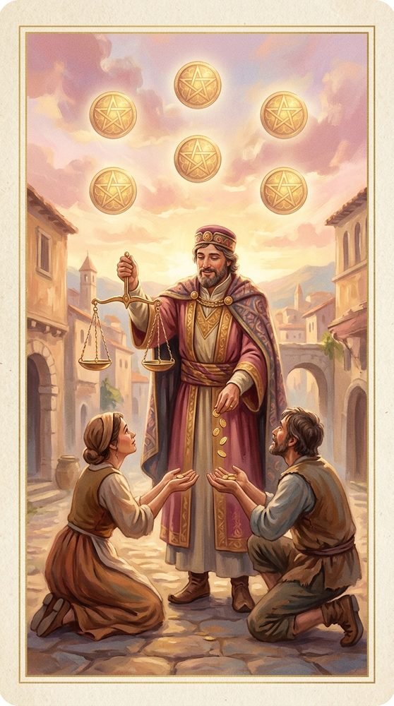 Six of Pentacles tarot card from the Claritas deck
