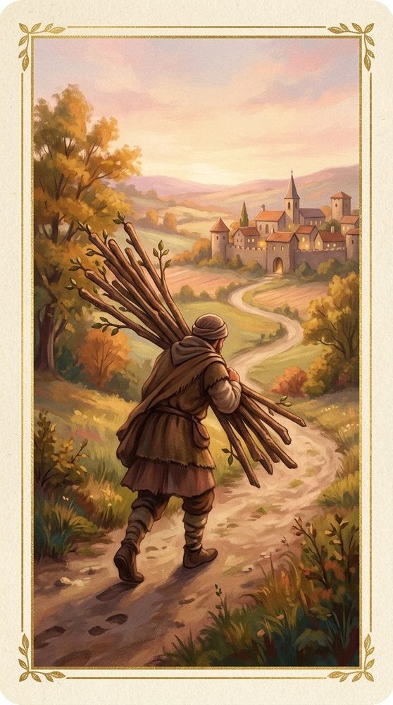 Ten of Wands tarot card from the Claritas deck