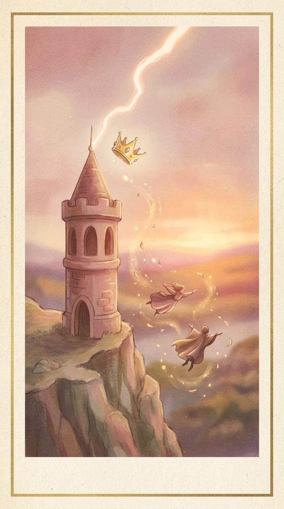The Tower tarot card from the Claritas deck