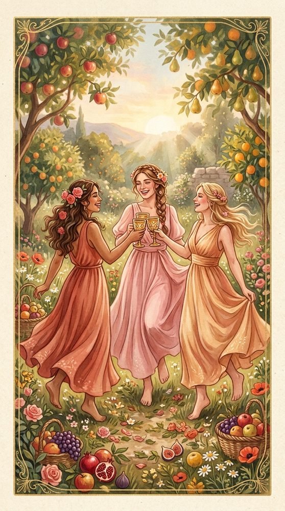 Three of Cups tarot card from the Claritas deck