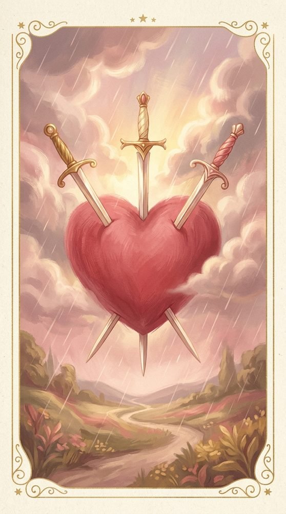 Three of Swords tarot card from the Claritas deck